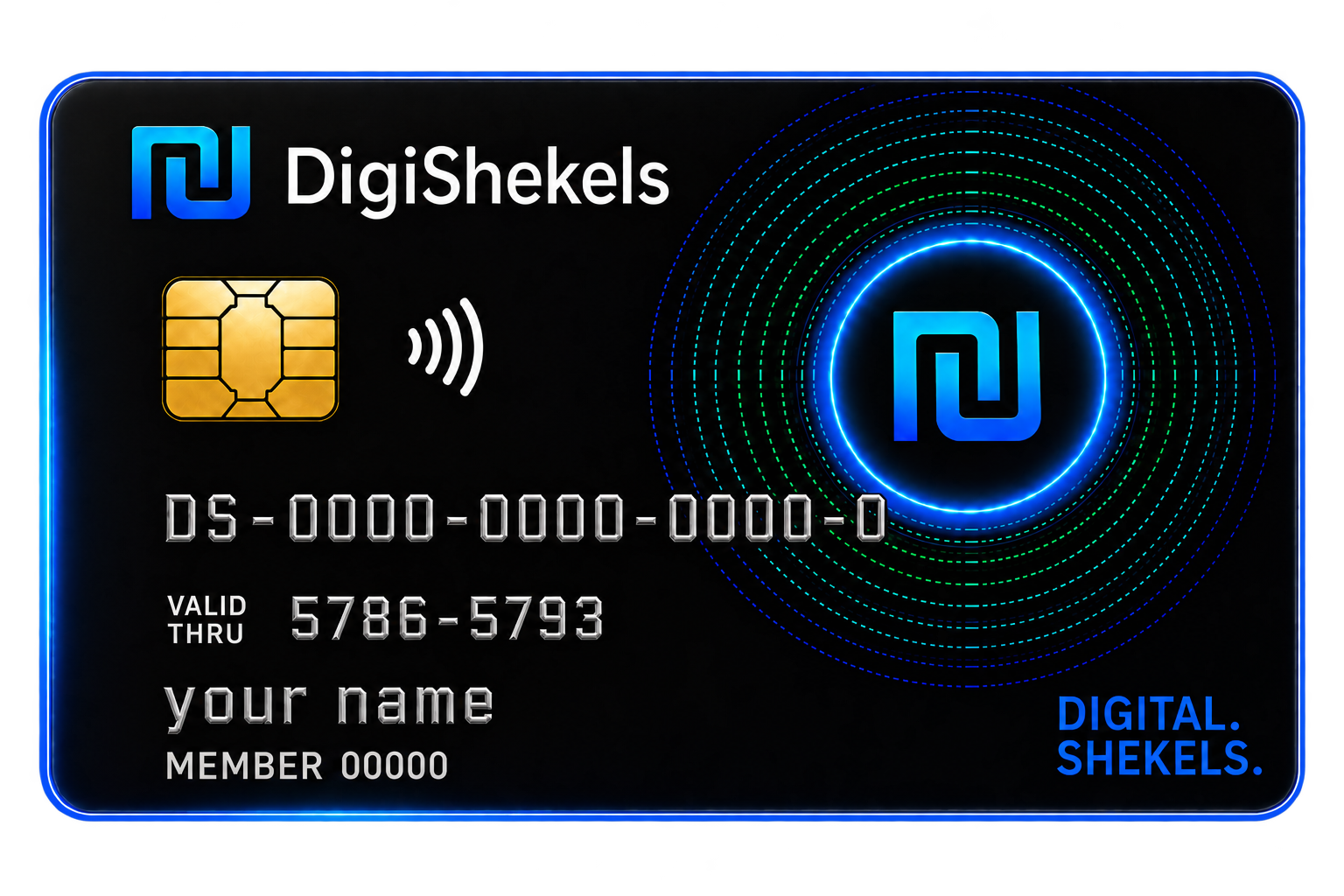 Front design of the DigiShekels membership-card concept.